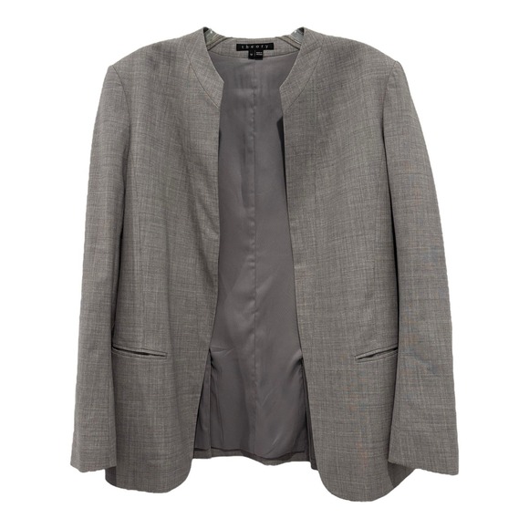Theory Blazer Womens‎ 12 Tamler Gray Open Wool Jacket Lined Vented Pockets - Picture 1 of 13